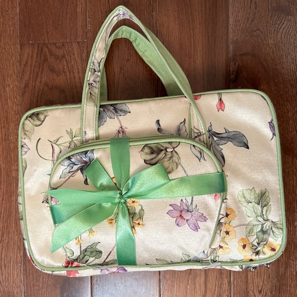 Floral Satin Travel and Cosmetic Bag Gift Set